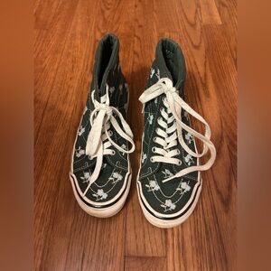 Van’s Green Floral Embroidered Off The Wall Women’s Sz 8 Men’s Sz 6.5 Sneakers